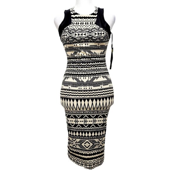 Tribal Print Sleeveless Midi Dress With Mesh Panel Detail Size S - Picture 2 of 13